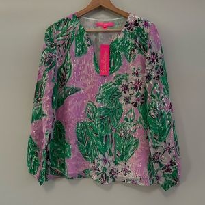 NWT Lilly Pulitzer Aaron Silk Top in Magnolia Lilac Ledees Night S